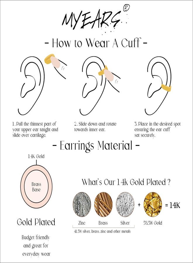 MYEARS Women Ear Cuff Earrings Gold Non Pierced Cartilage Clip on Open Wrap Trio Flower Hoop Turquoise Cubic Zirconia 14K Gold Plated Simple Hypoallergenic Everyday Jewelry - Image 4